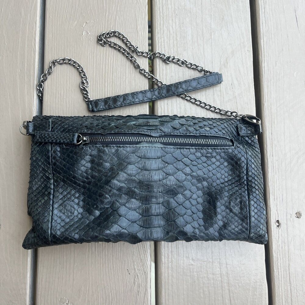 ARCHIPELAGO DESIGN Genuine Python Leather Hobo Shoulder Bag Black VERY RARE